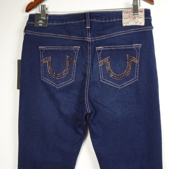 True Religion Becca Crystal Jeans Women's Size 31x33 Blue Denim Bootcut - Picture 2 of 10
